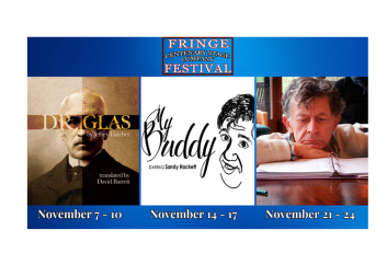 Fringe Festival graphic featuring Dr. Glas, My Buddy and Courage for Centenary Stage Company