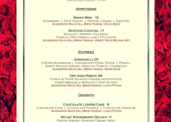 Buck Hill Valentine's menu