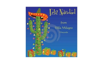 Cactus wearing a sombrero and string lights surrounded by packages against a dark blue background