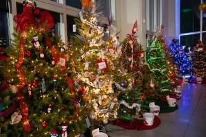 Decorated Chrismtas trees at Rossi Auto Group