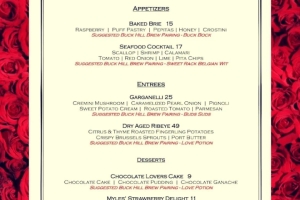 Buck Hill Valentine's menu